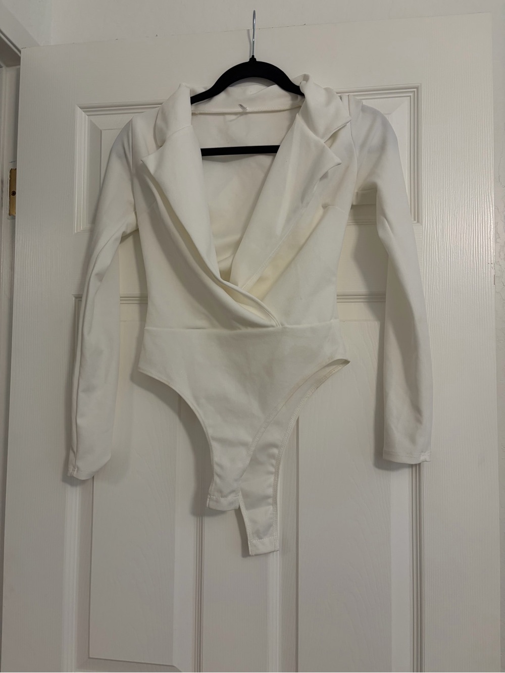 Fashion nova White Long Sleeve One-Piece bodysuit with Wrap Front